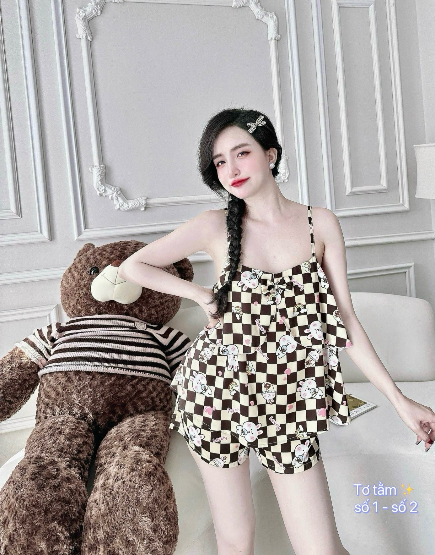 Satin Tank Top Pajama with Bow Short Set