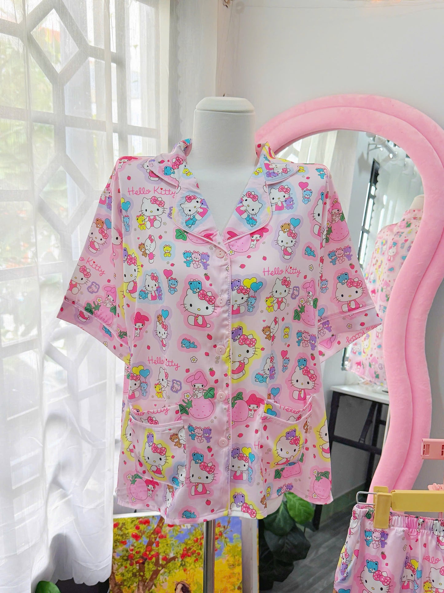 Pink Hello Kitty Satin Pajama Short Set