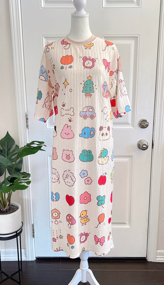 Animals and Flowers Oversized Stretchy Pleated Tshirt Dress