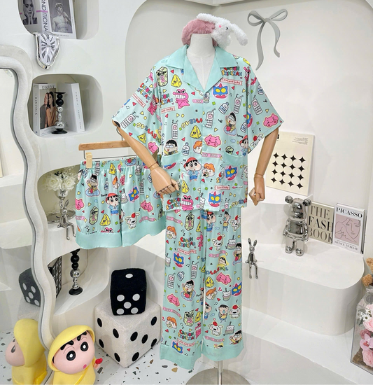 Shin and Friends Satin Pajama Short Sleeve