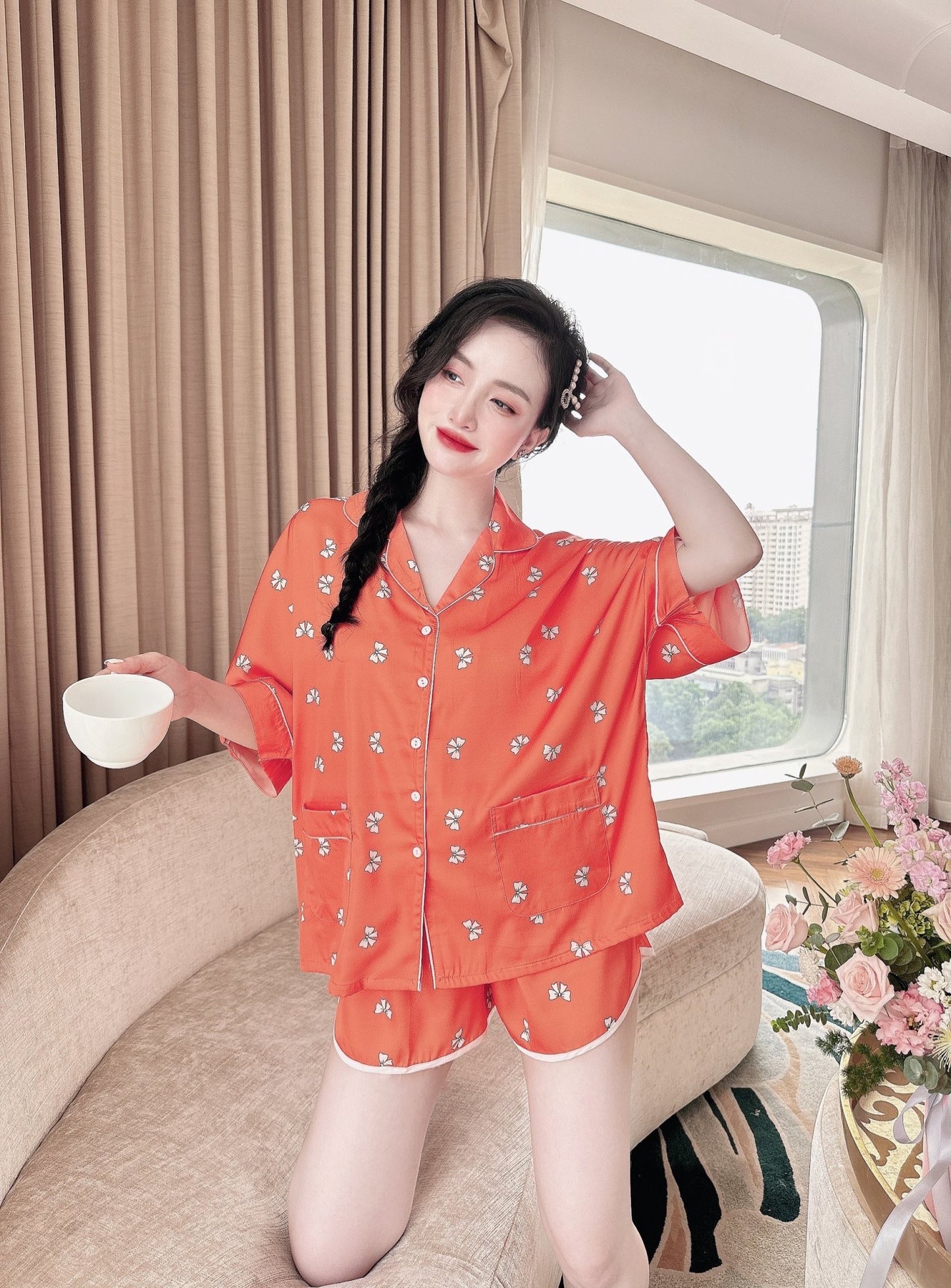 Orange bow Short Set