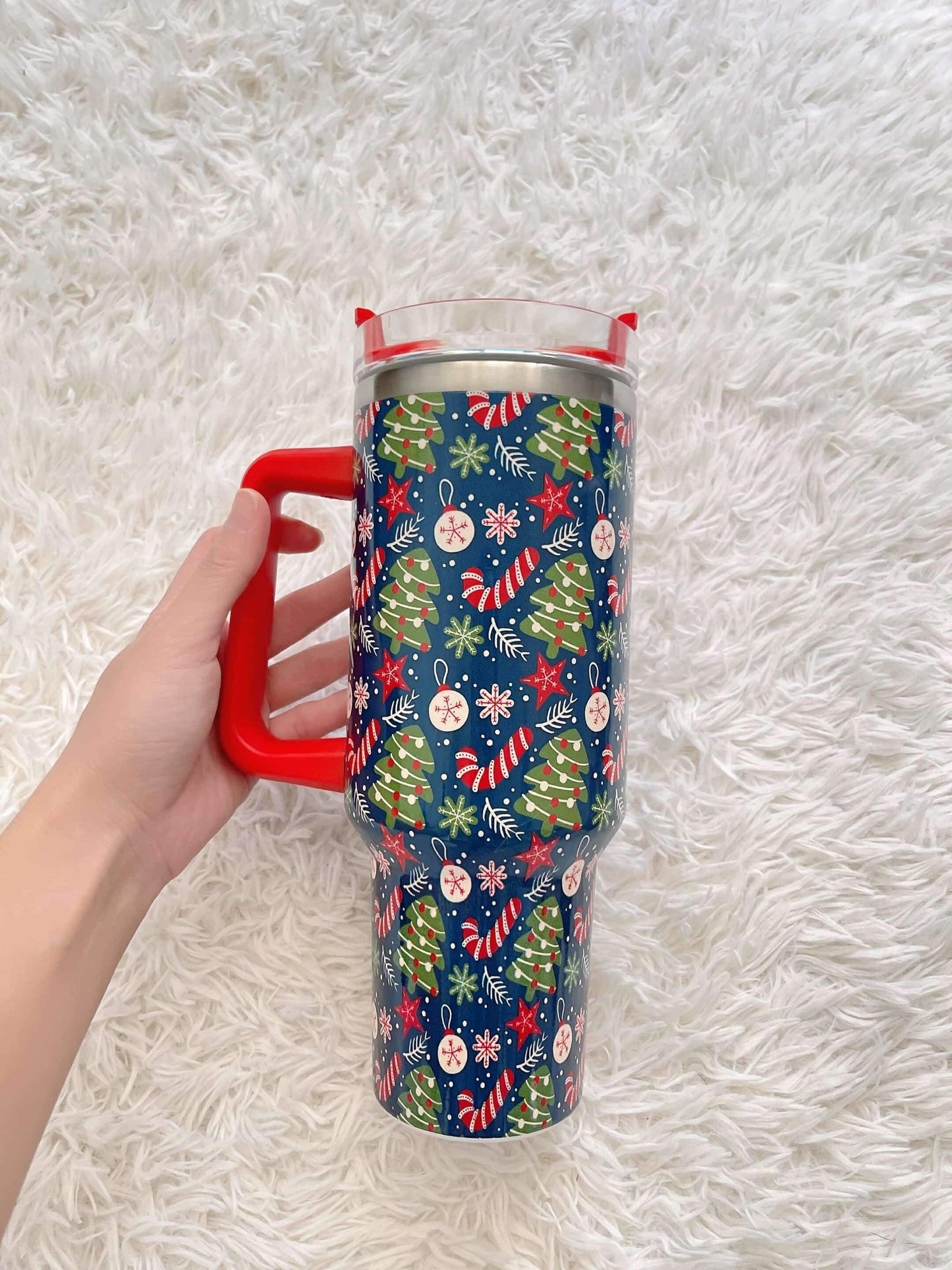 40oz Christmas Tumbler - Stainless Steel, Holiday Pattern, Insulated for Cold Drinks