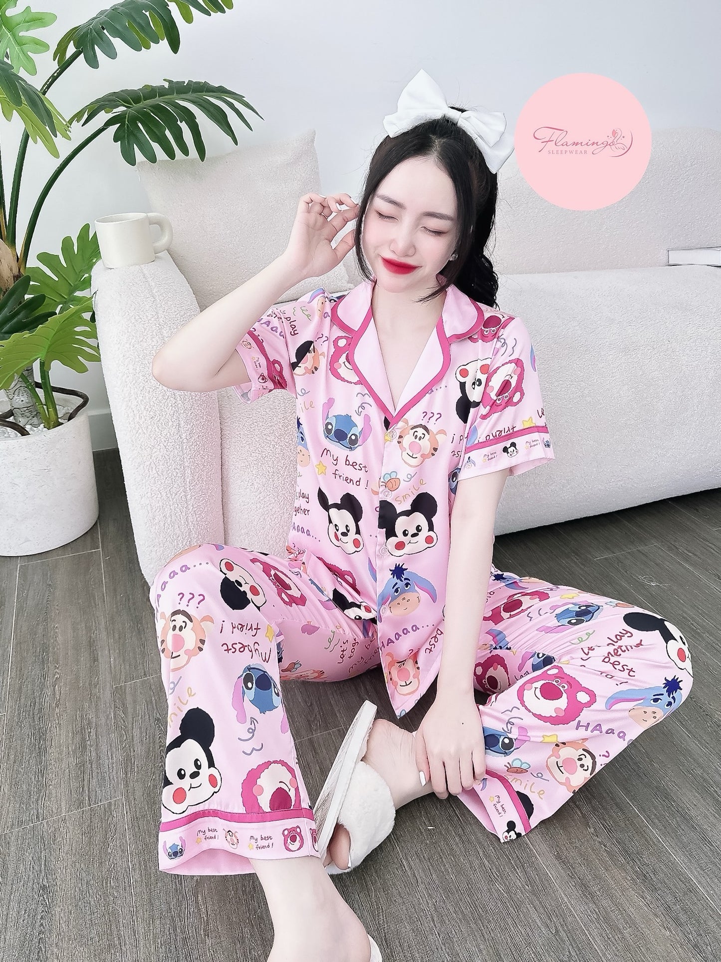 Petite Pink Mickey Satin Short Sleeve