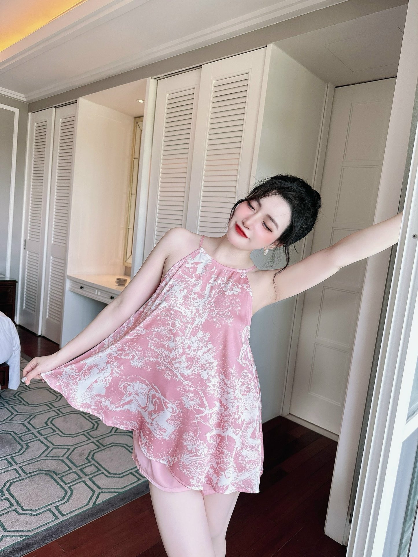 Halter Neck Satin Short Set