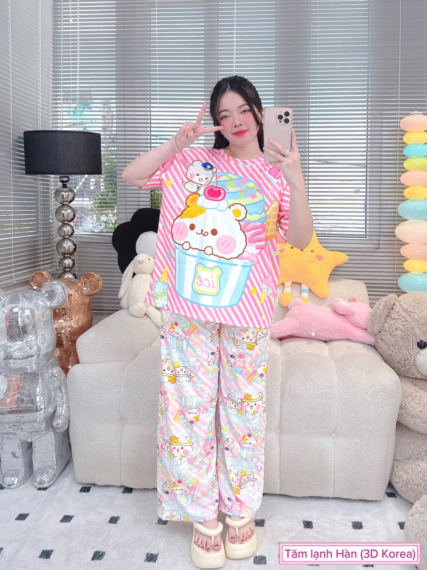 Ice Bear Ribbed Cotton Pajama Short Sleeve