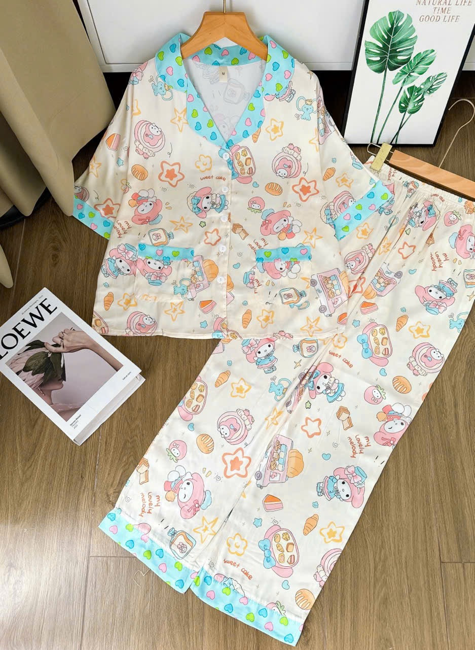 Pastel Yellow My Melody Satin Pajama Short Sleeve