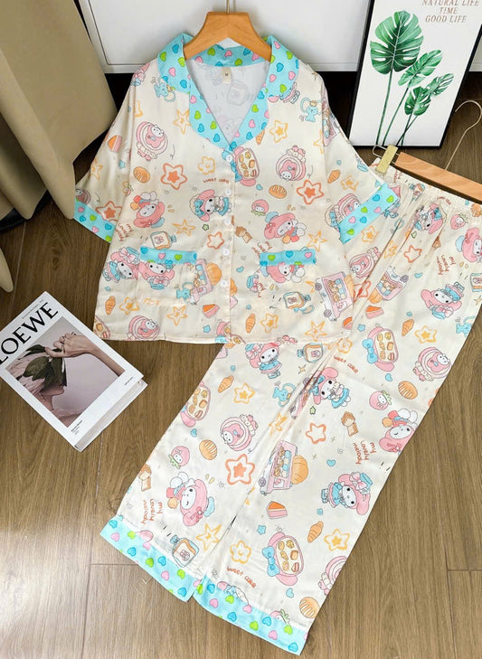 Pastel Yellow My Melody Satin Pajama Short Sleeve