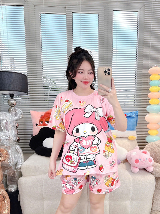 Pink My Melody 3D Cotton Pajama Short Set