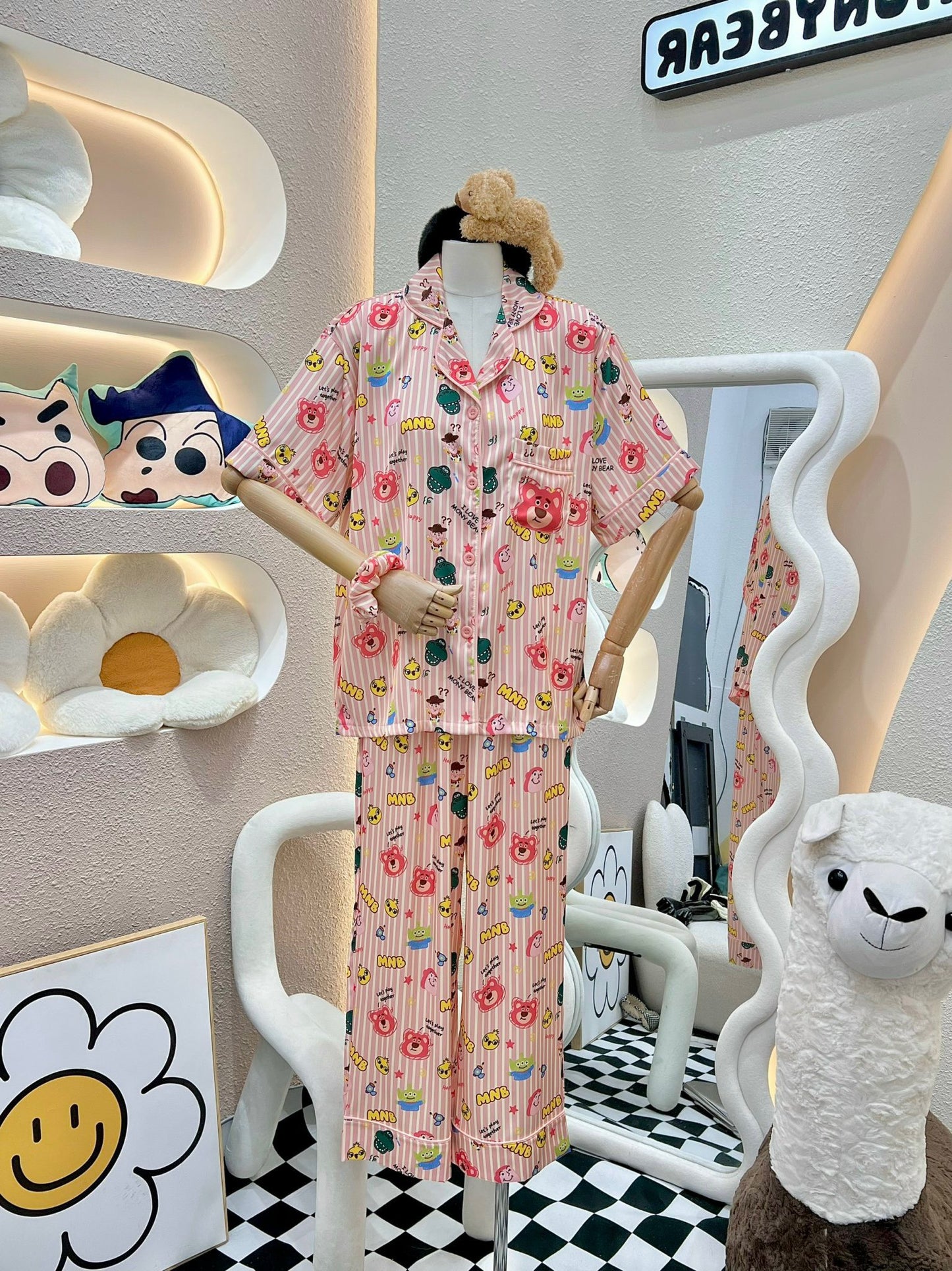 Pink Striped Lotso Bear Short Sleeve