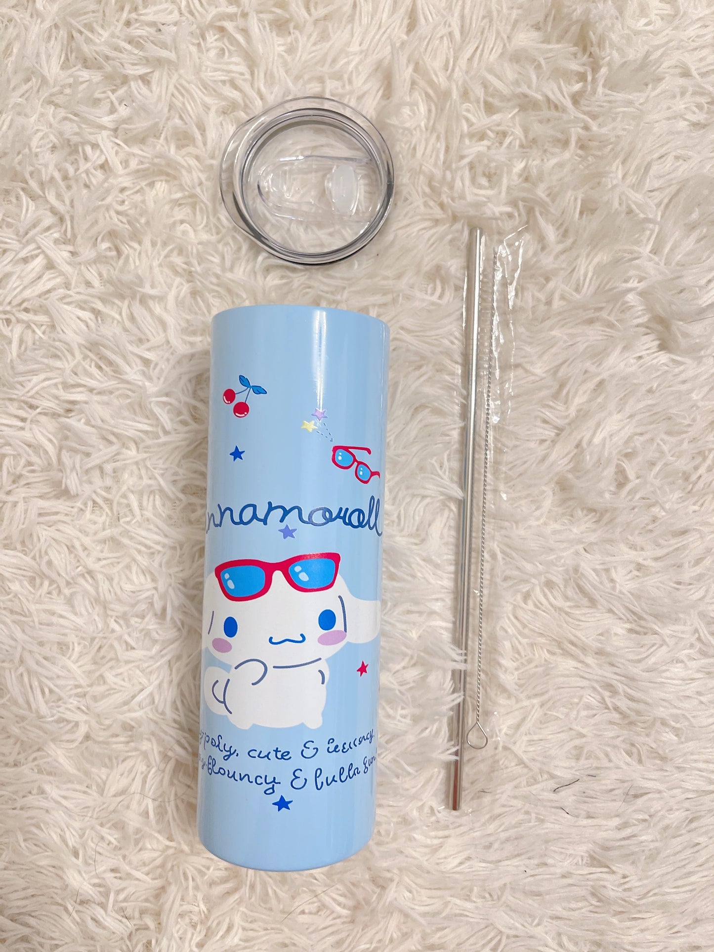 Kawaii Sanrio Stainless Steel Tumbler with Lid, Straw and Straw Brush, Hello Kitty, Kuromi, Cinnamoroll, Gift for Kid, Gift for Her - 20oz