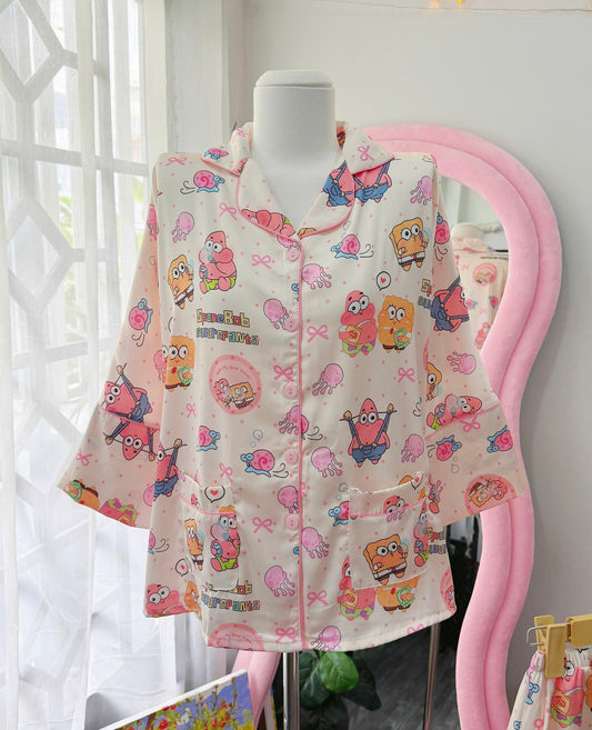 Spongebob Satin Pajama Mid-Length Sleeve Short Set