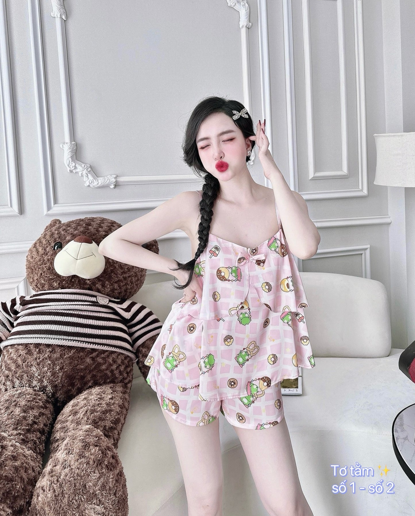 Satin Tank Top Pajama with Bow Short Set