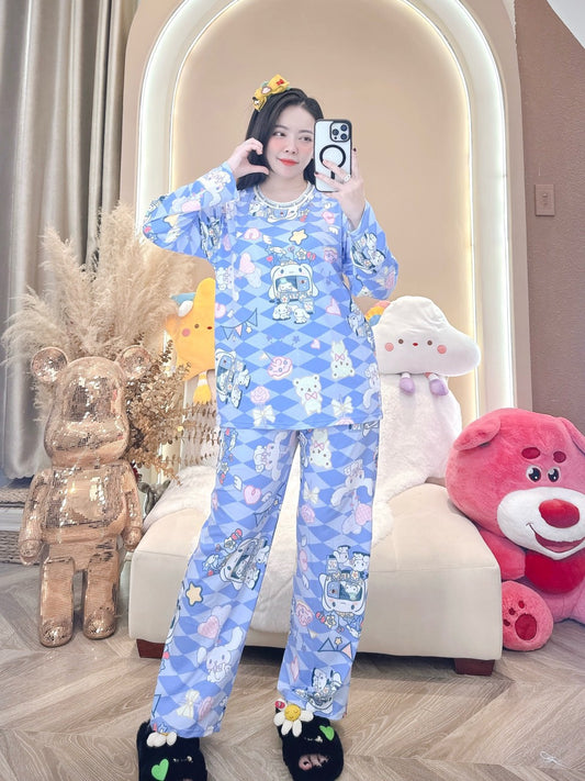 Blue Cinnamon Roll Cotton Pajama Long Sleeve