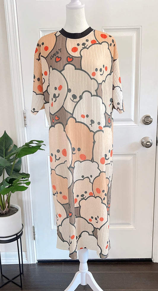 Bear Oversized Stretchy Pleated Tshirt Dress