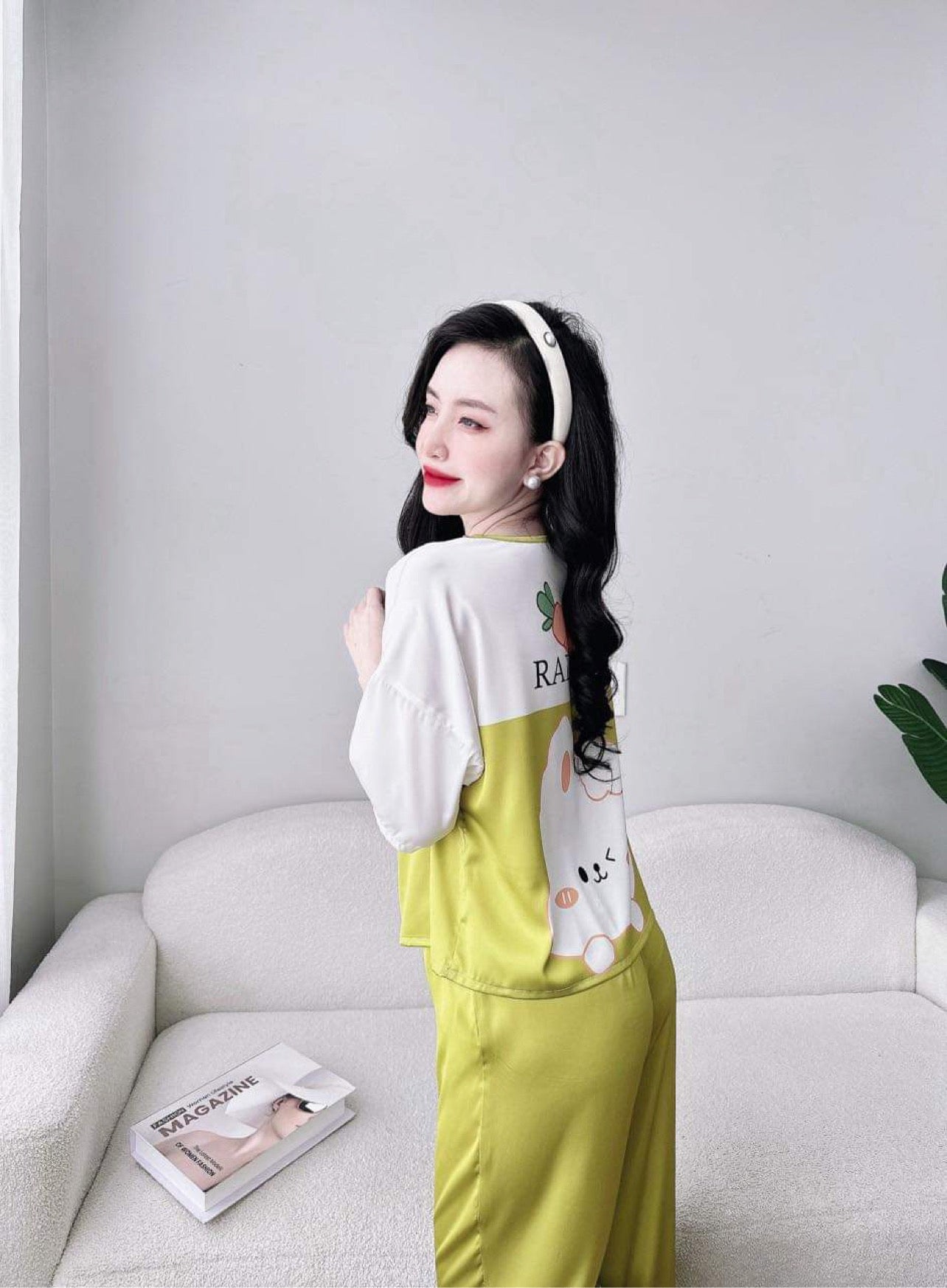 Petite Bunny Pattern Satin Pajama Short Sleeve