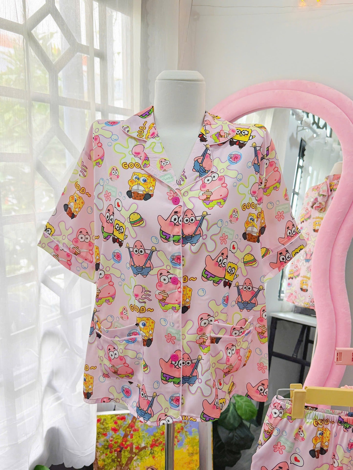 Pink Spongebob Satin Pajama Short Set