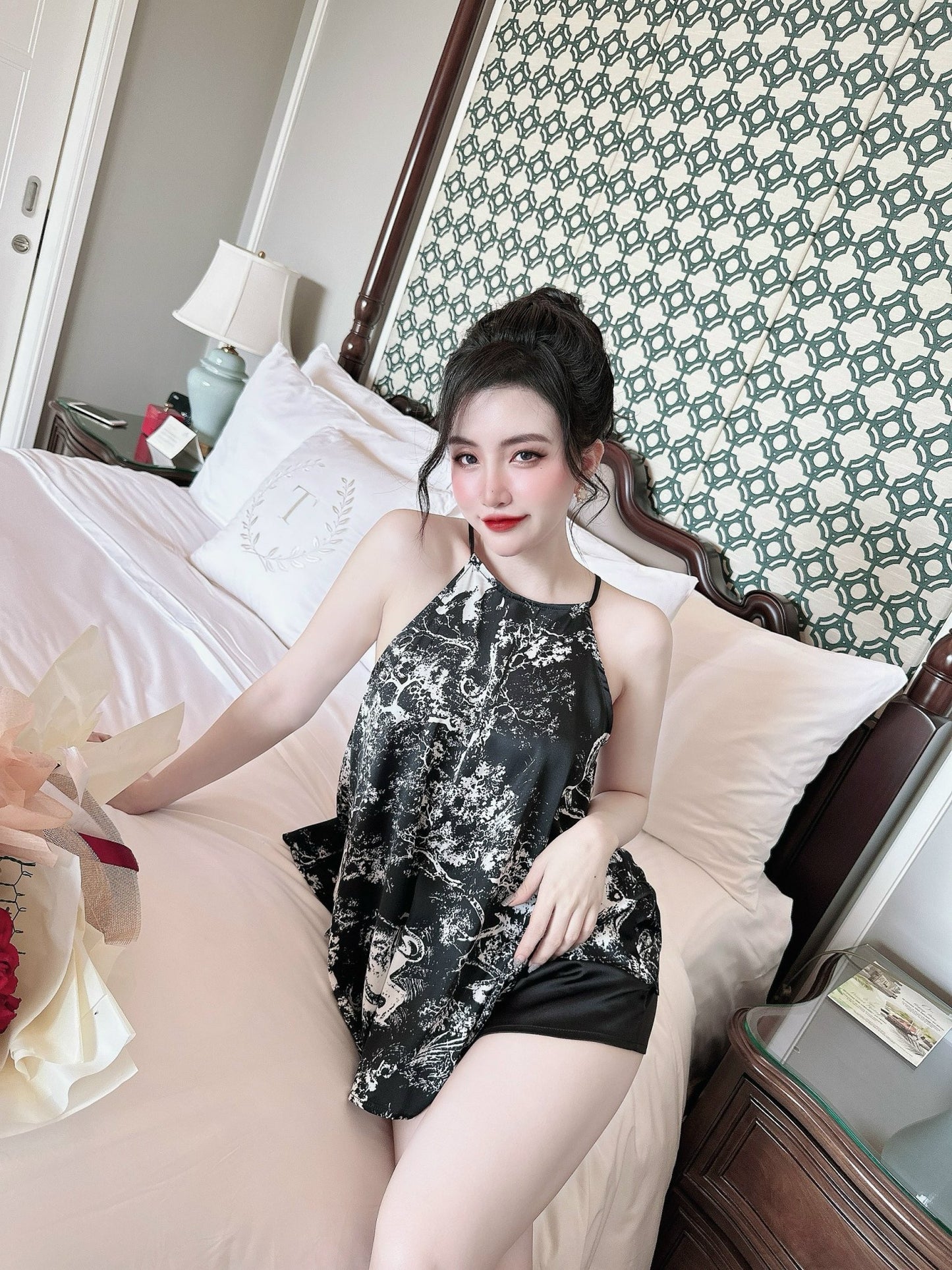 Halter Neck Satin Short Set