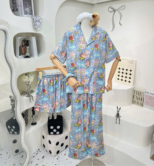 Gray Spongebob Satin Pajama Short Sleeve