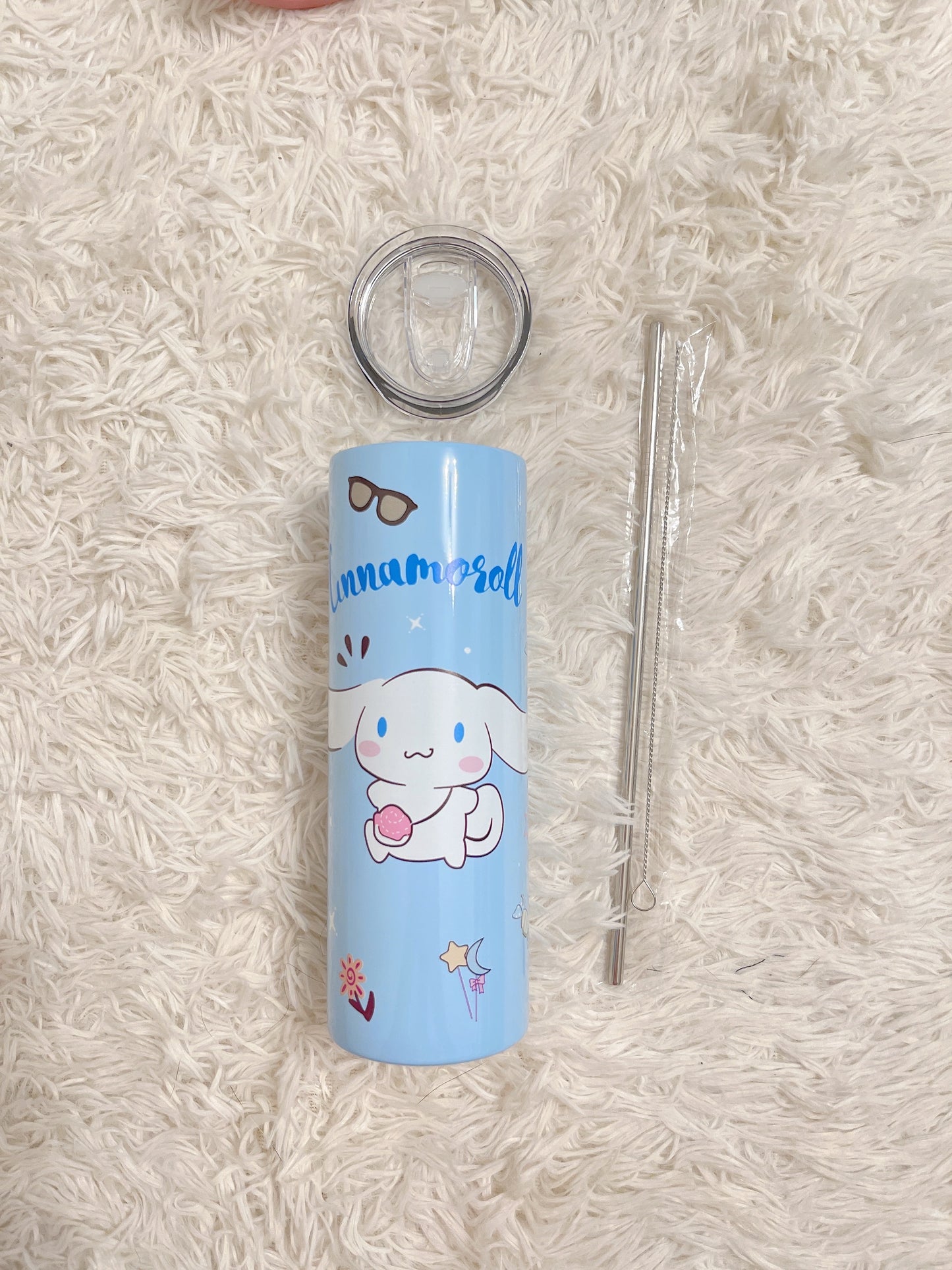 Kawaii Sanrio Stainless Steel Tumbler with Lid, Straw and Straw Brush, Hello Kitty, Kuromi, Cinnamoroll, Gift for Kid, Gift for Her - 20oz