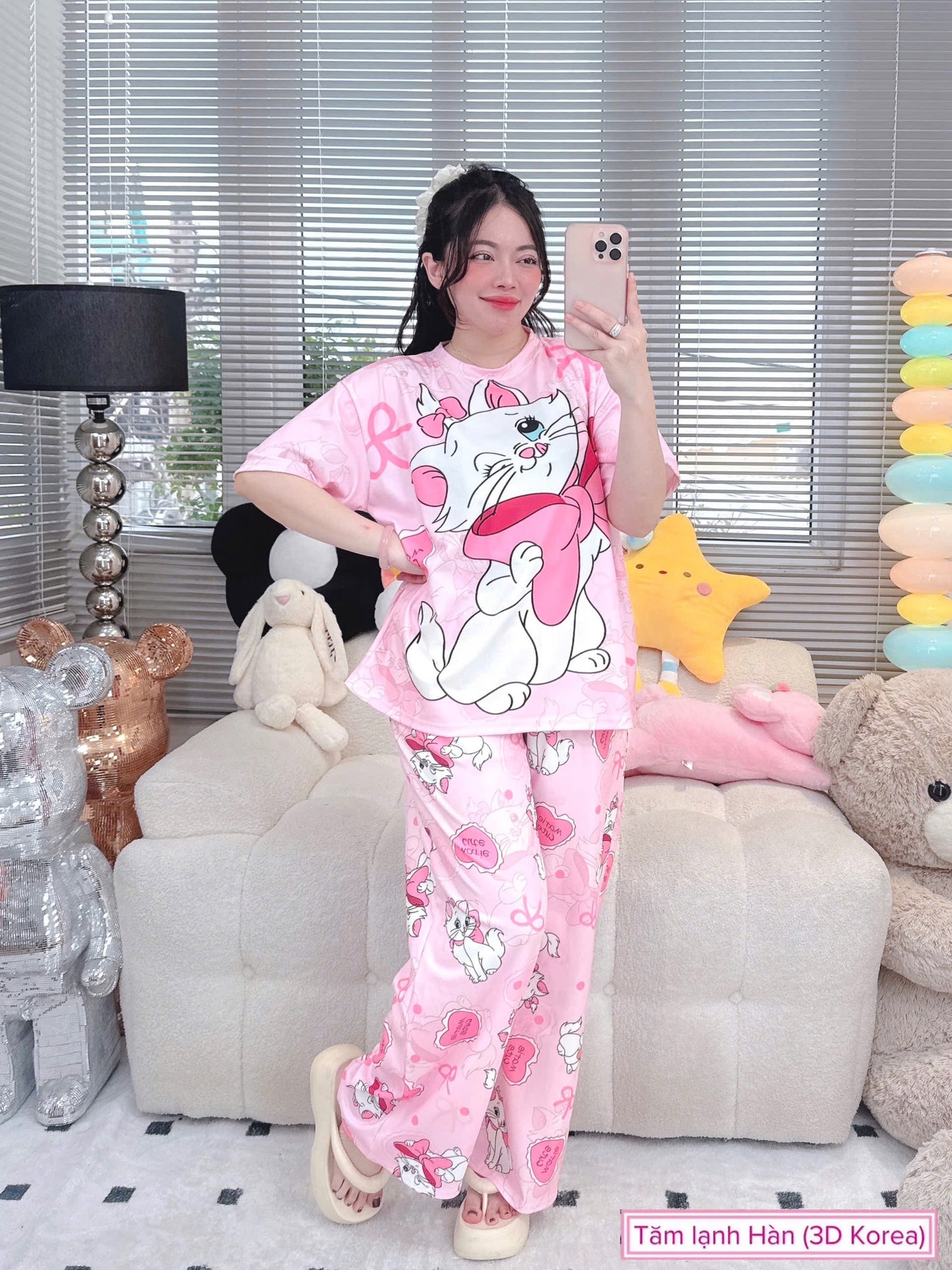 Pink Cat Ribbed Cotton Pajama Short Sleeve