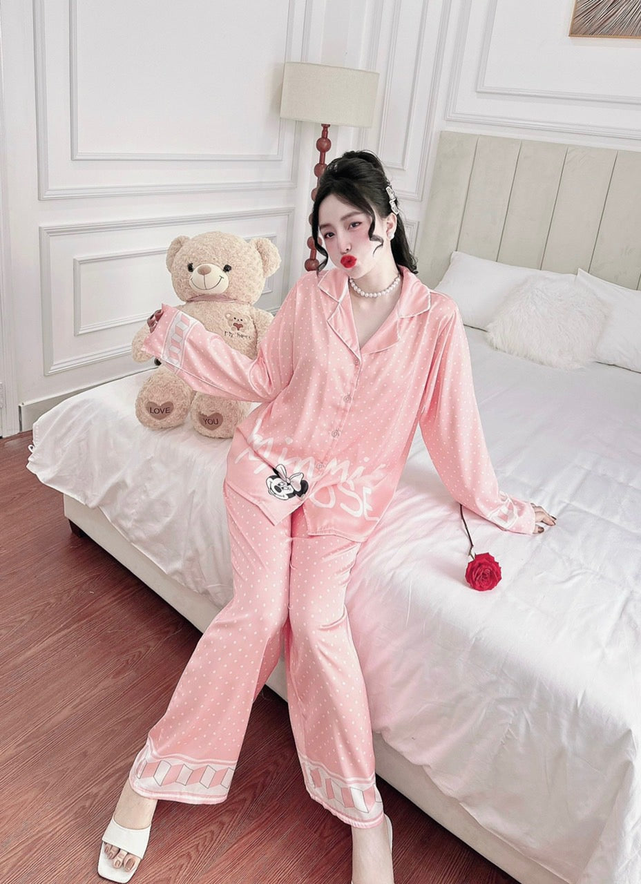 Pink Minni Mouse Poka Dot Satin Long Sleeve