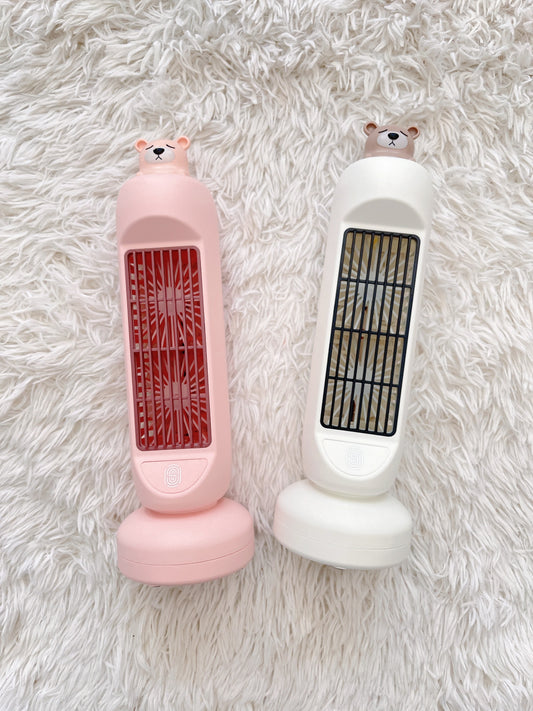 Cute Bear Tower Fan with 3 Speeds, 10 inch Stand Up Cooling Fan USB Rechargeable, Bladeless Oscillating Fan for Home Office Use, Gift for Kid