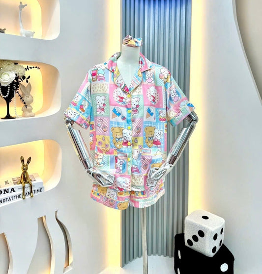 Bear and Bunny Satin Pajama Short Set