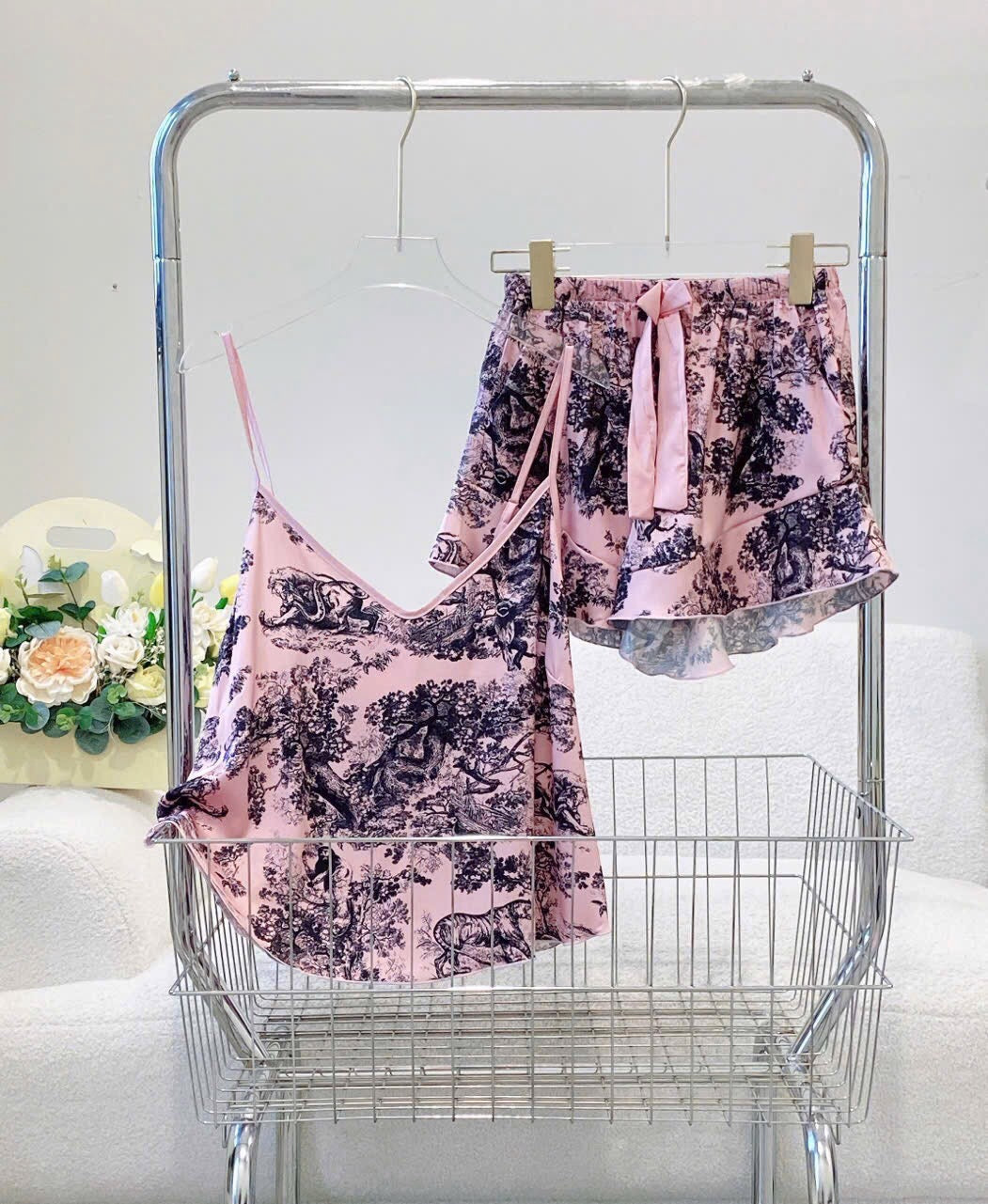 Petite CD Inspired Tank Top Satin Pajama Short Set