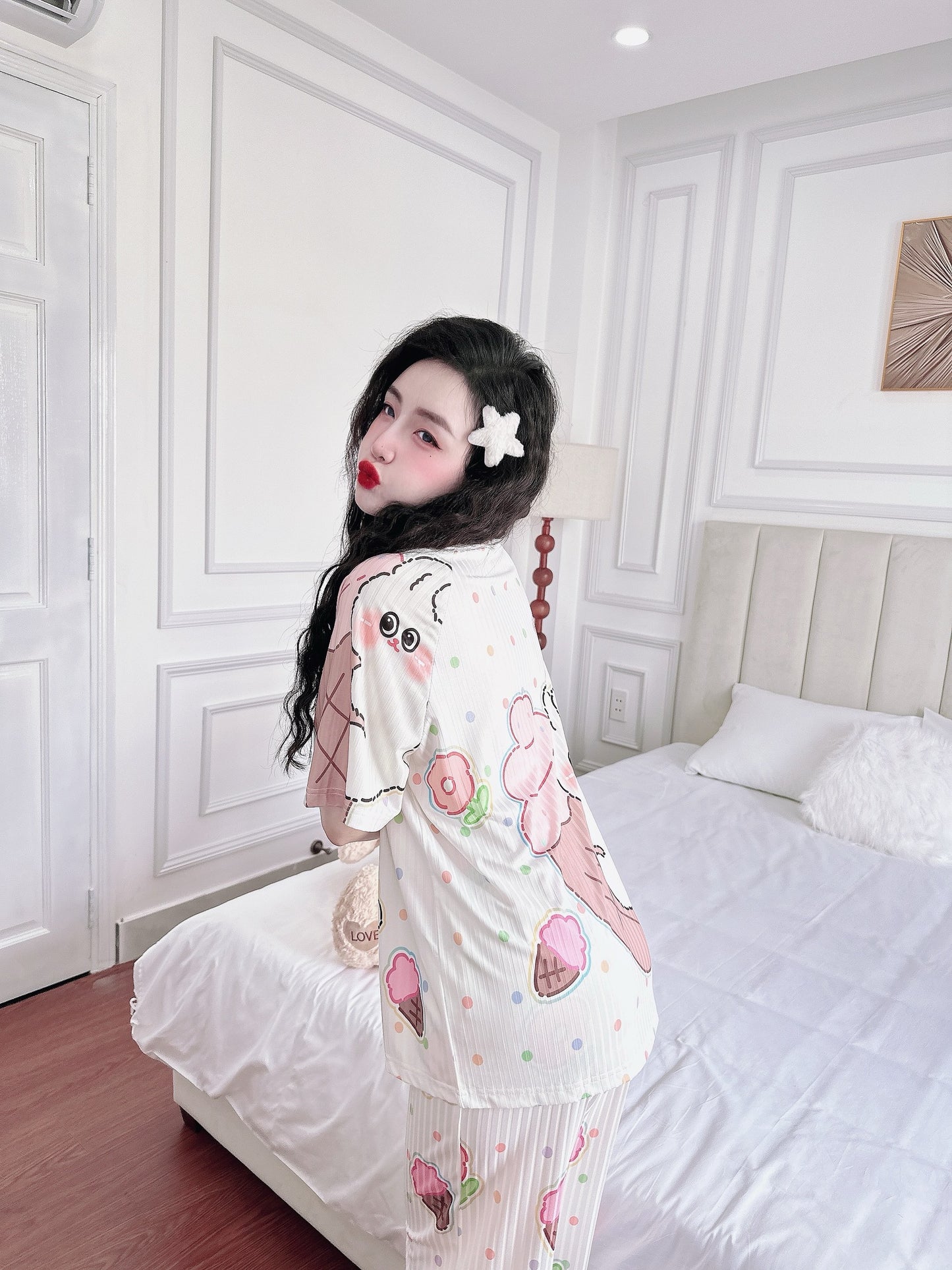 Ice Cream Bunny Ribbed Cotton Pajama Short Sleeve