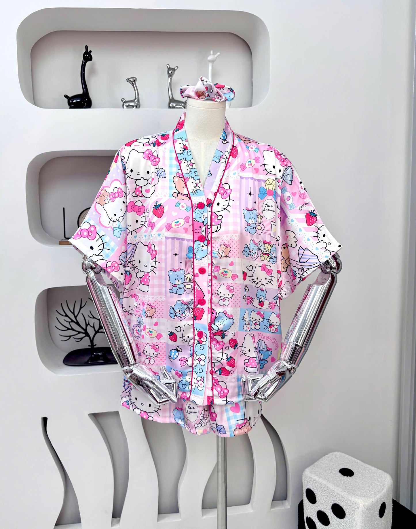 Pink Hello Kitty Satin Pajama Short Set