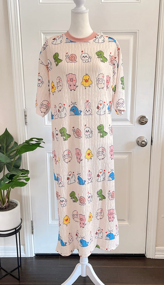 Animals Oversized Stretchy Pleated Tshirt Dress