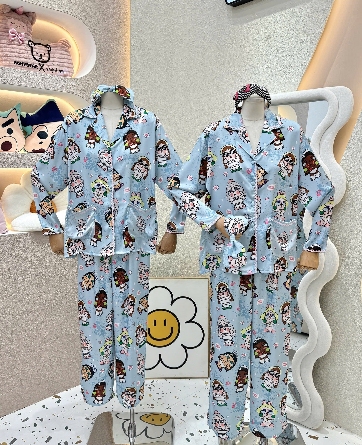 Blue Popmart Cry Baby Satin Pajama Long Sleeve