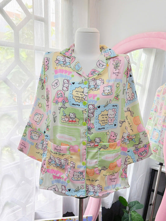 Hello Kitty Satin Pajama Mid-Length Sleeve Short Set