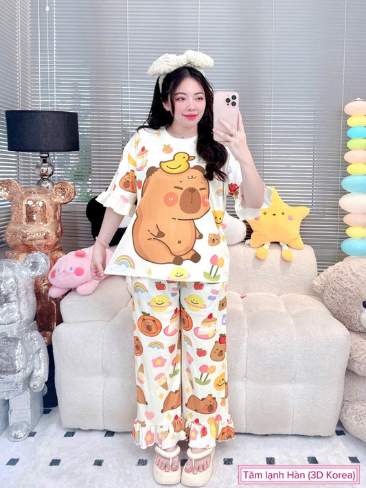 Capybara Ribbed Cotton Pajama Short Sleeve