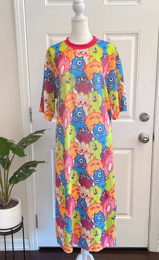 Monsters Oversized Stretchy Pleated Tshirt Dress