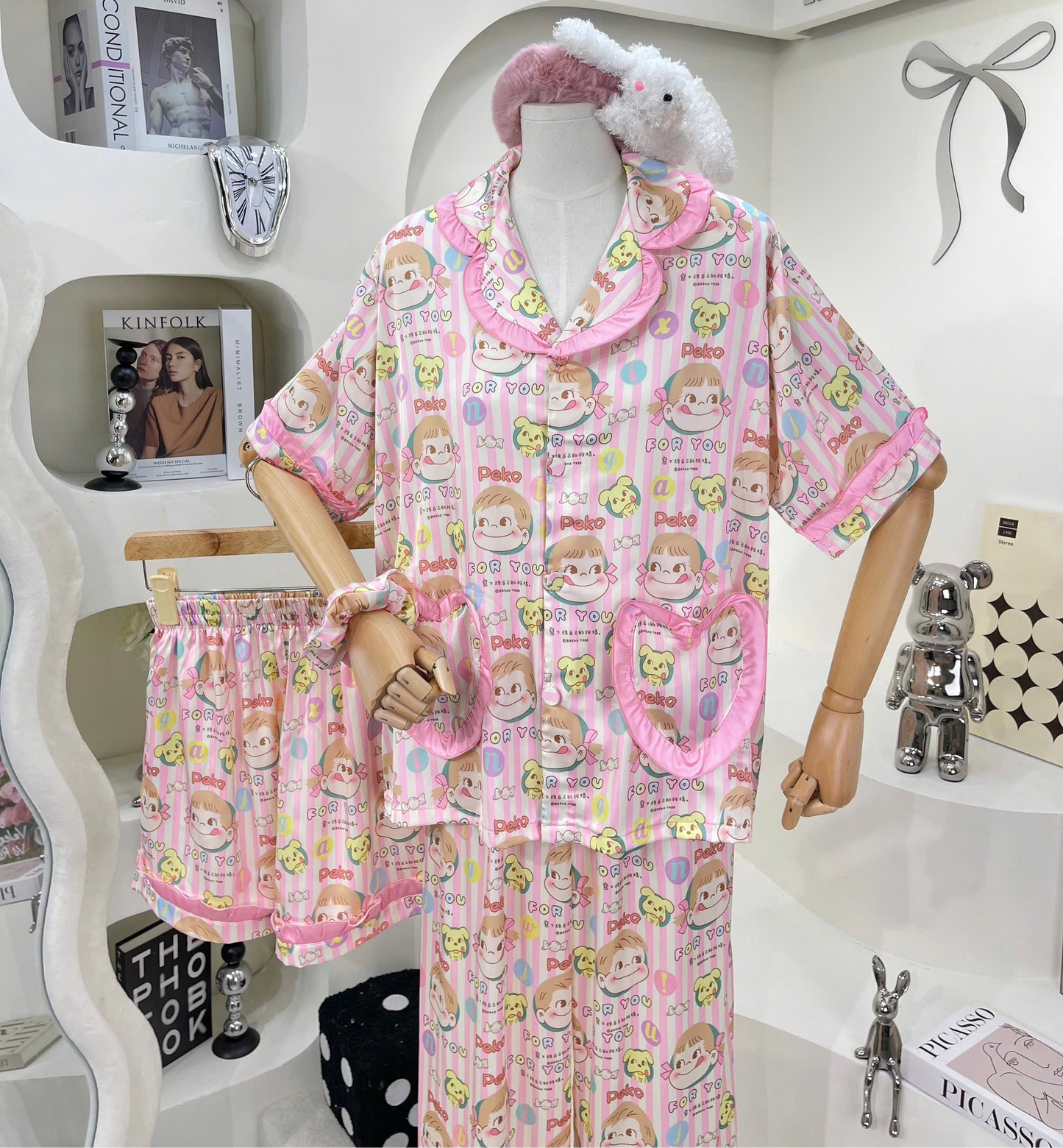 Pink Stripe Peko Girl Satin Pajama Short Sleeve