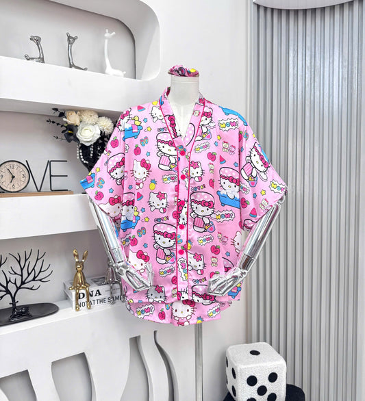 Pink Hello Kitty Satin Pajama Short Set