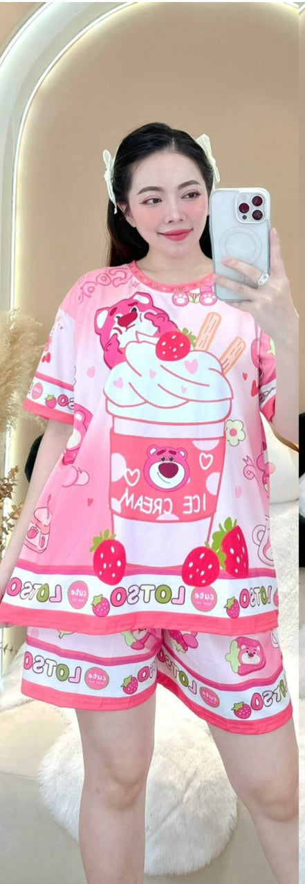 Lotso Bear Sundae 3D Cotton Pajama Short Set