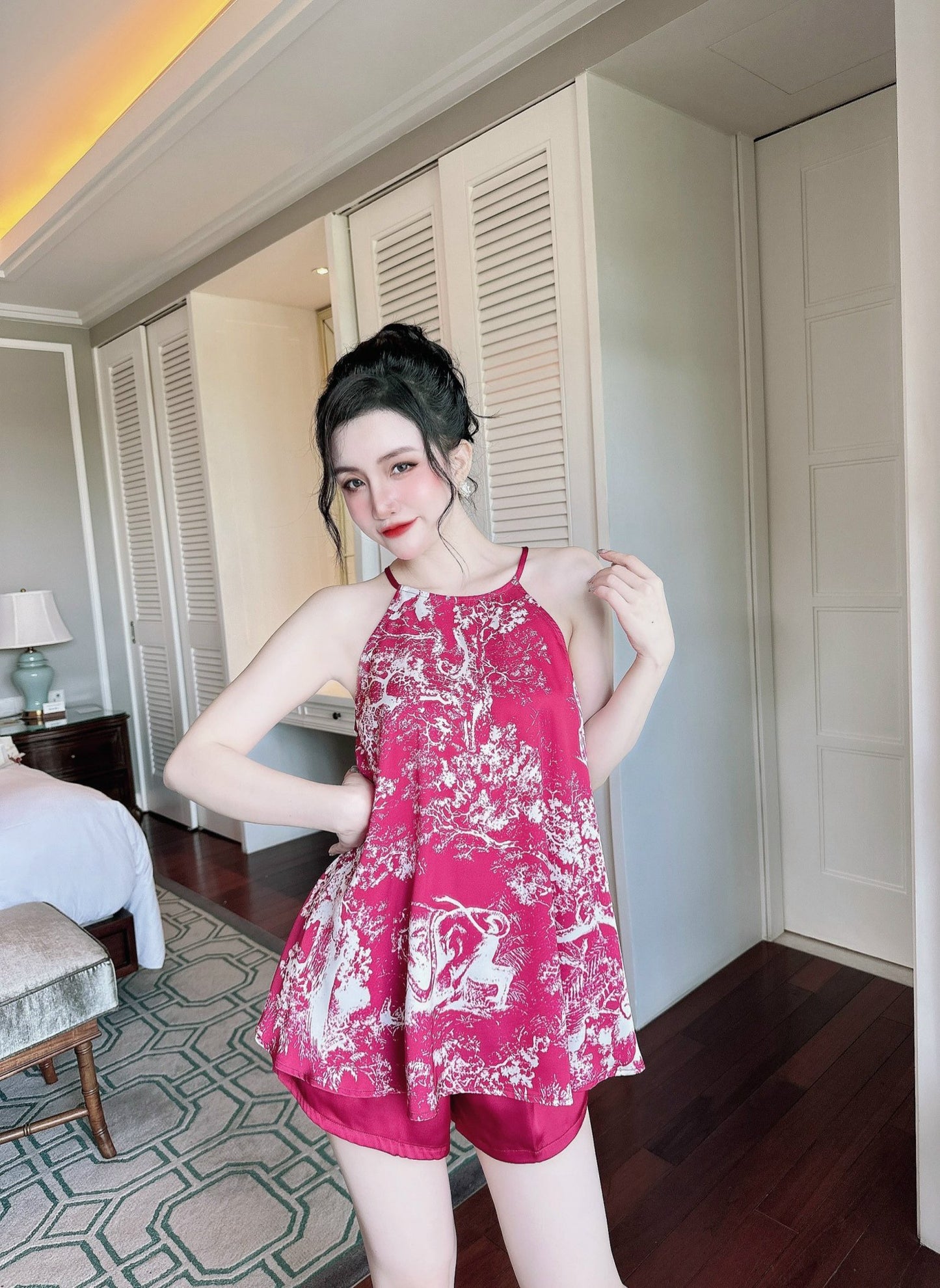 Halter Neck Satin Short Set