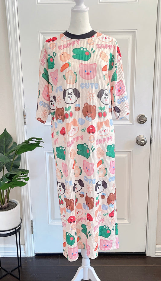 Animals Oversized Stretchy Pleated Tshirt Dress