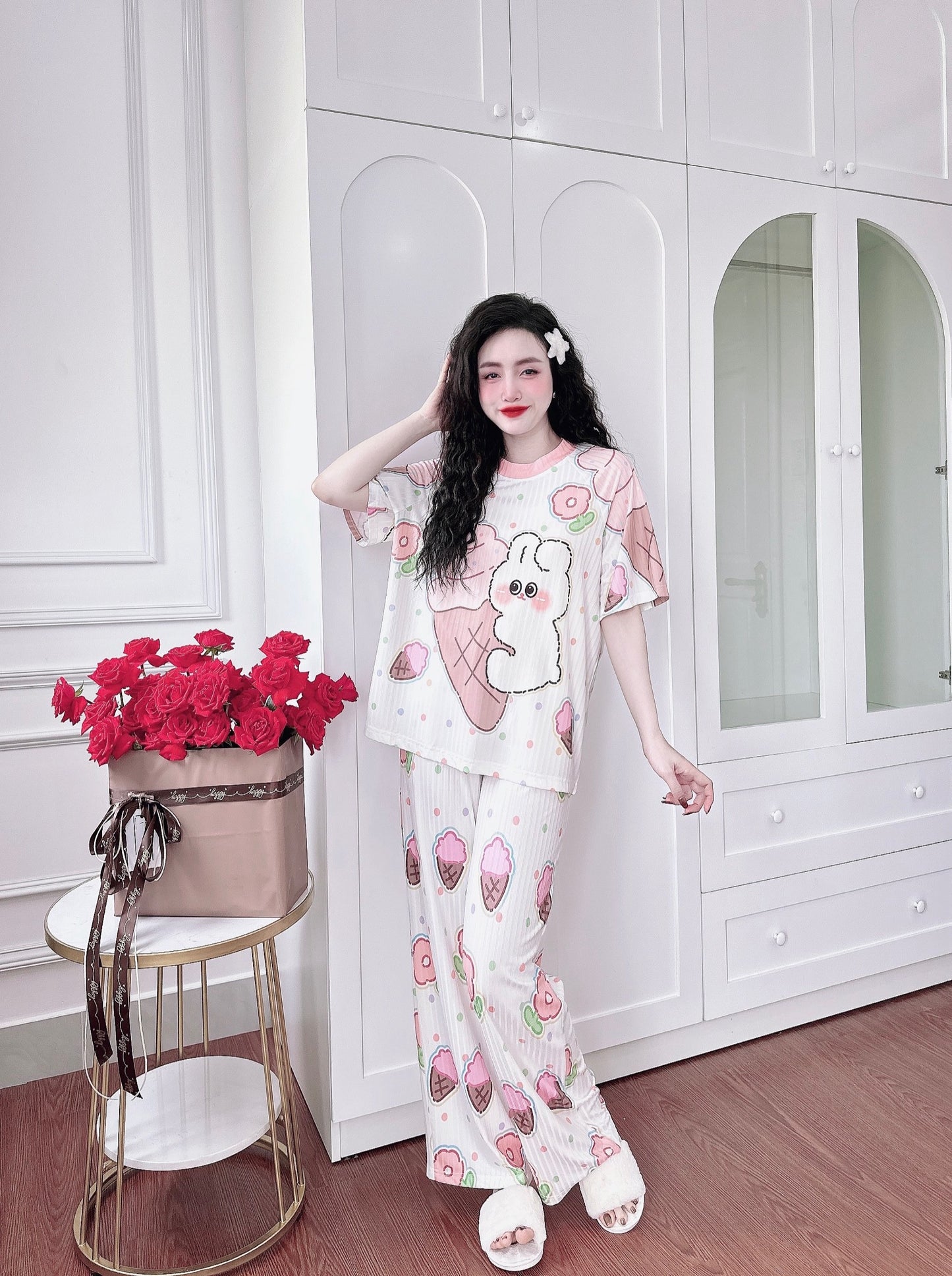 Ice Cream Bunny Ribbed Cotton Pajama Short Sleeve