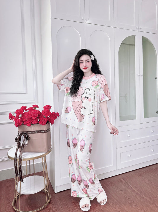 Ice Cream Bunny Ribbed Cotton Pajama Short Sleeve
