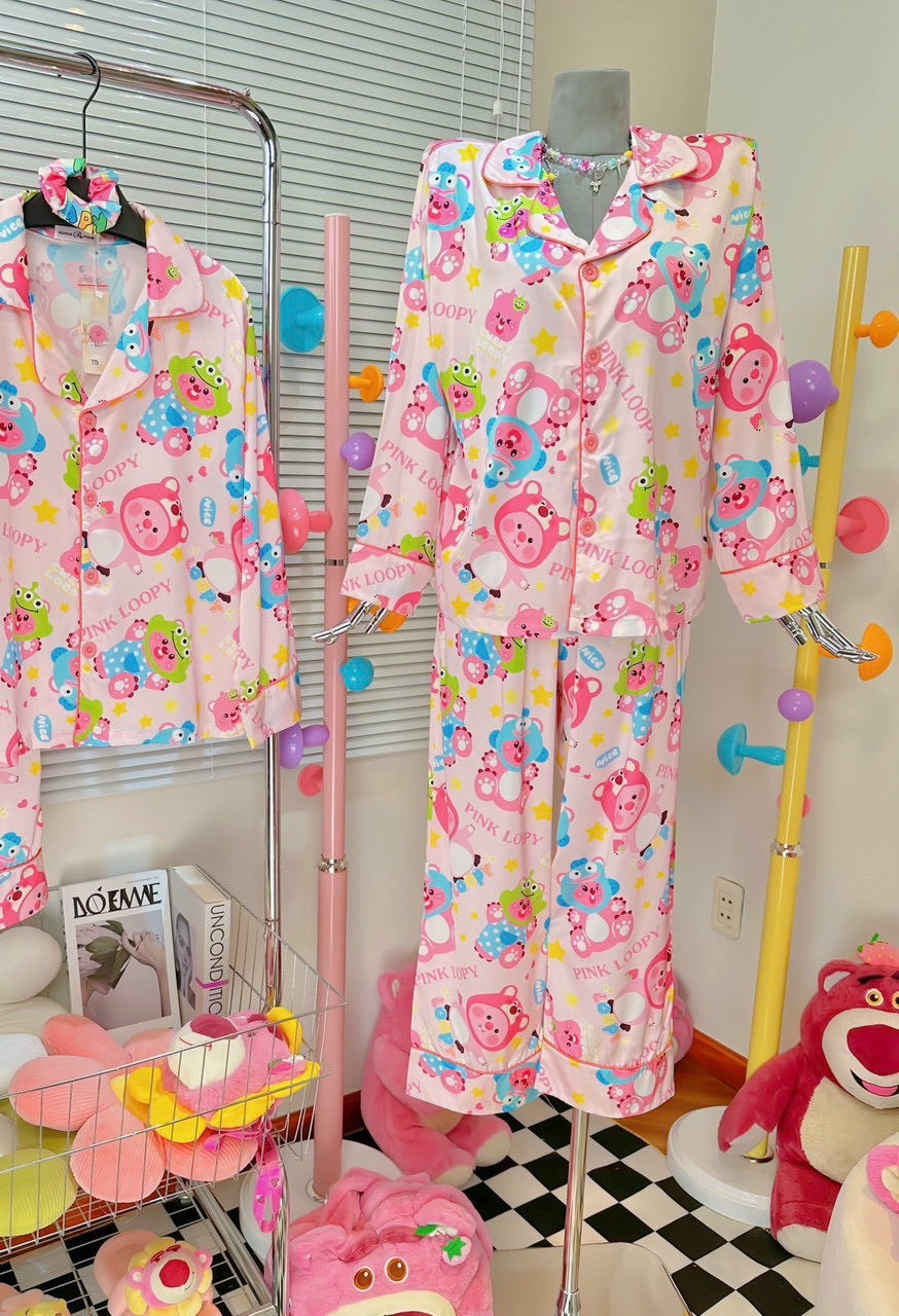 Loopy Bear Satin Pajama Long Sleeve