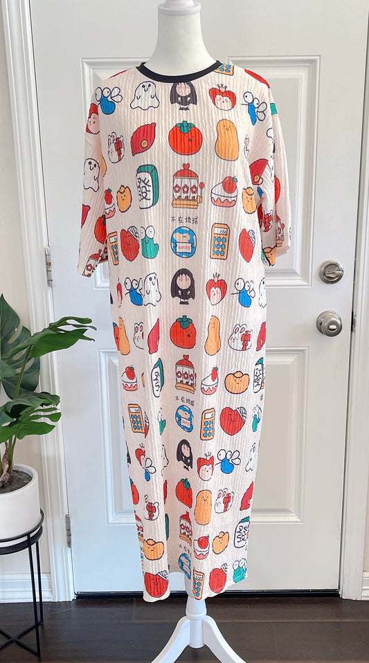 Fruits Ghost Oversized Stretchy Pleated Tshirt Dress