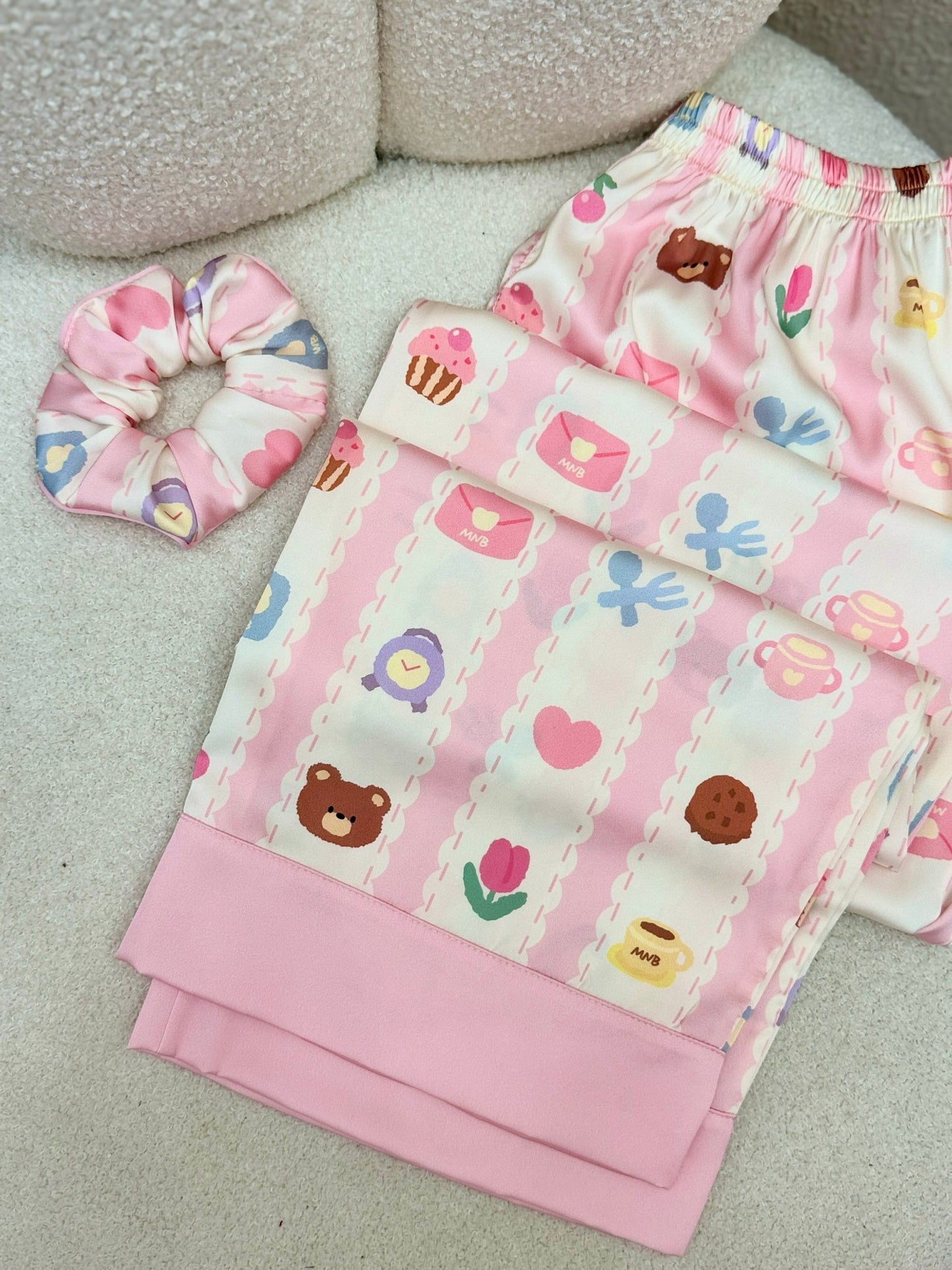 Bear and Tulip Satin Pajama Short Sleeve