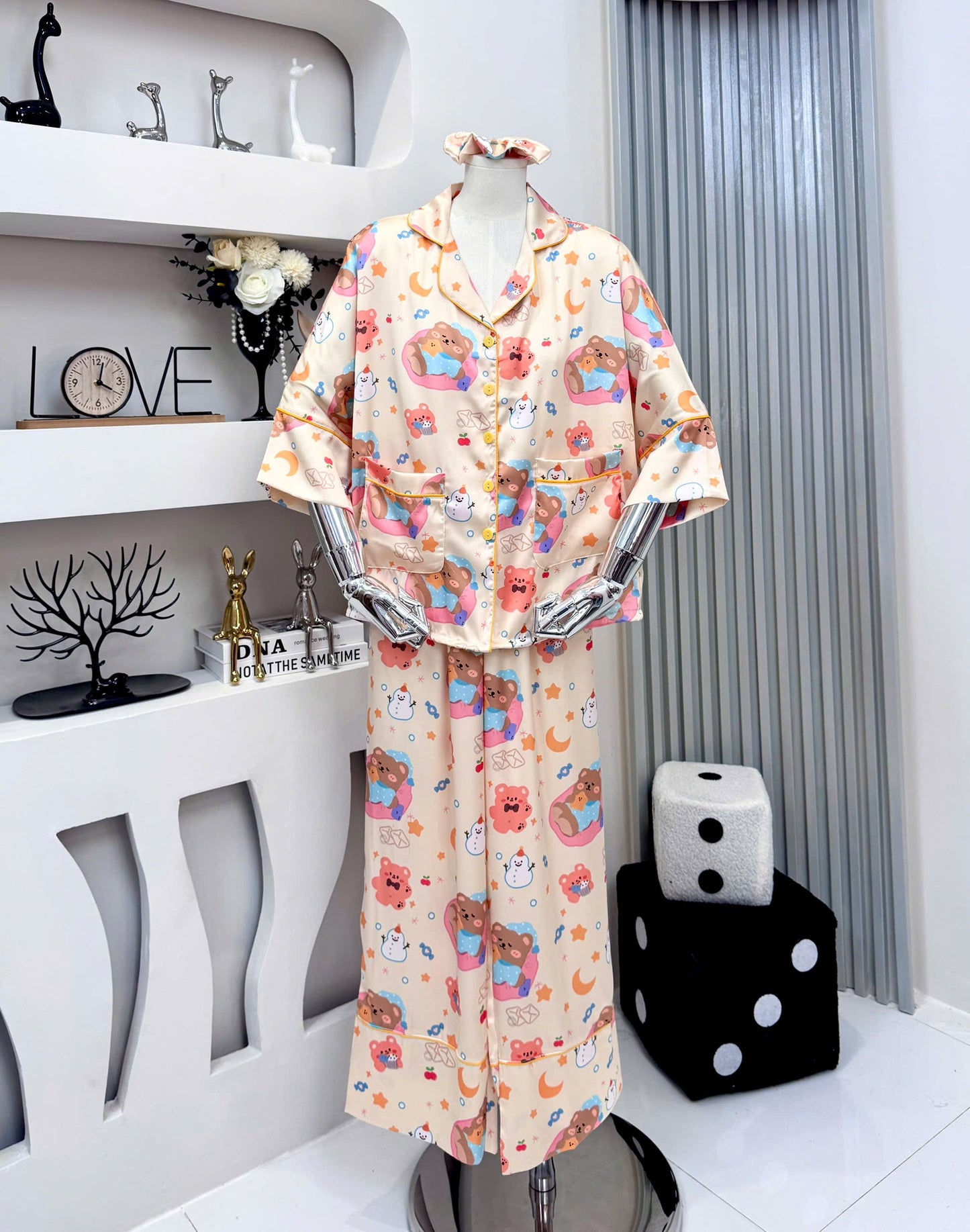 Cute Bear Satin Pajama Short Sleeve
