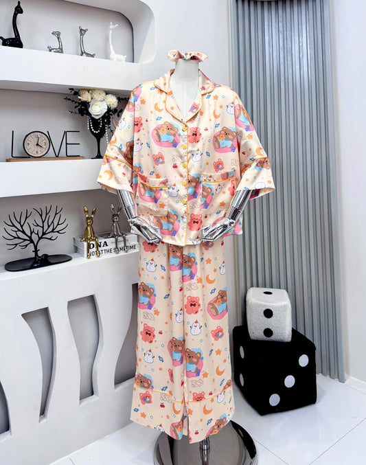 Cute Bear Satin Pajama Short Sleeve