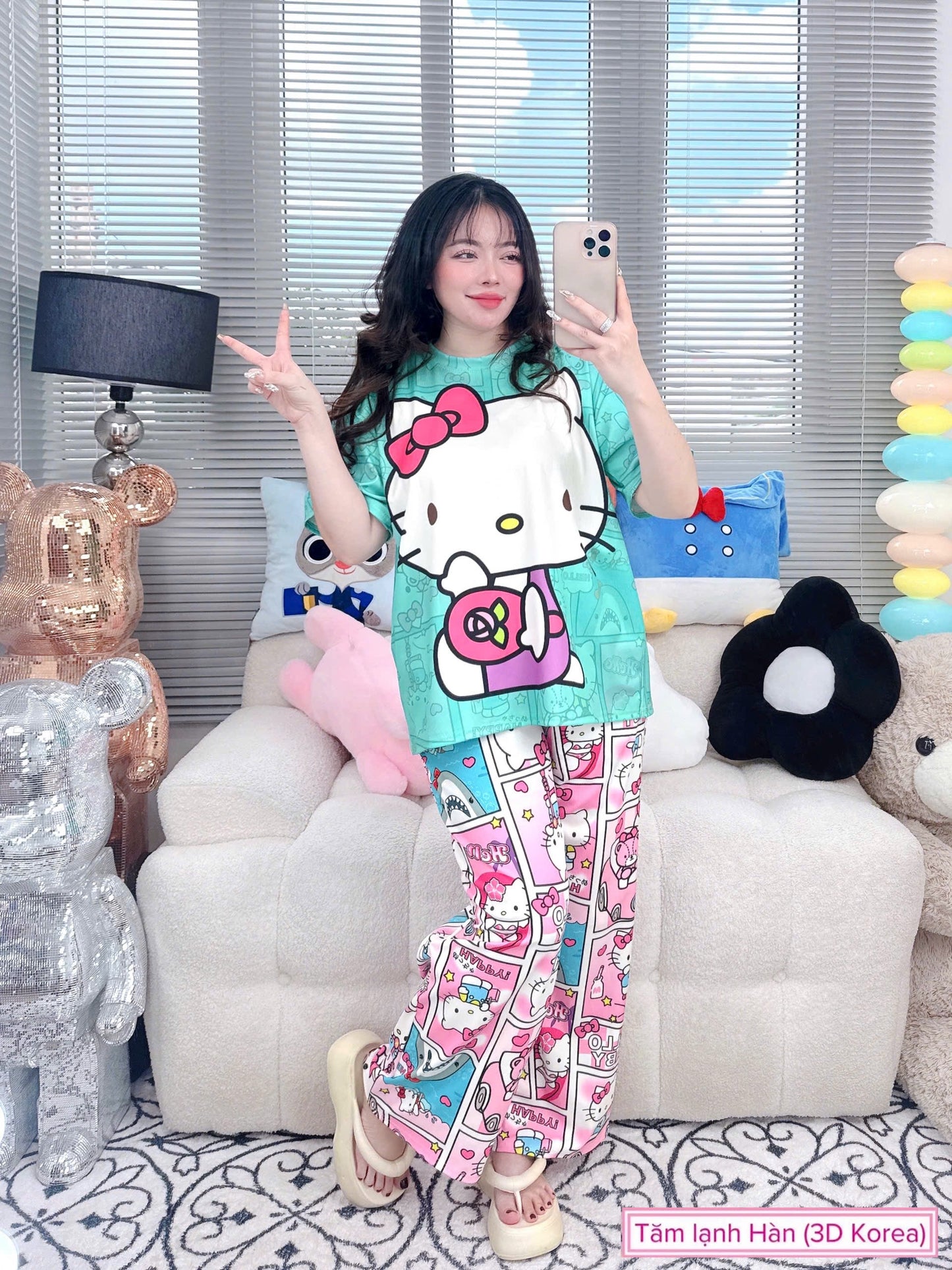 Hello Kitty Ribbed Cotton Pajama Short Sleeve