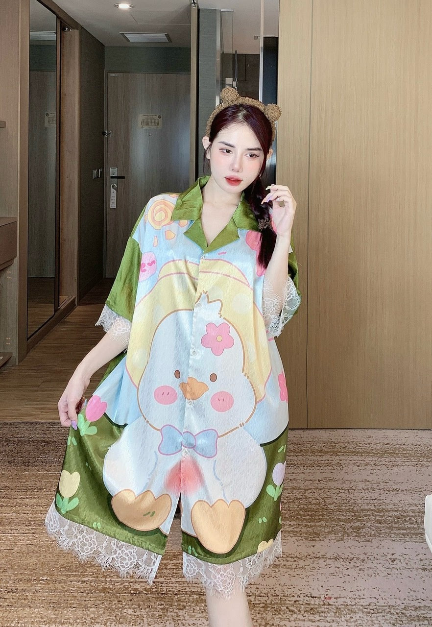 Green Satin Girly Duck Dress