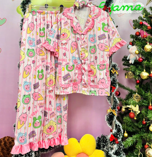 Loopy Bear Satin Pajama Short Sleeve